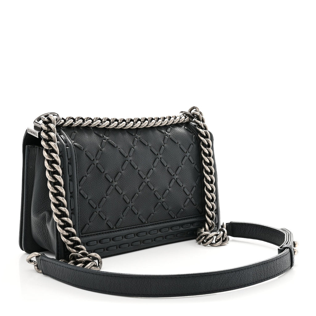 Caviar Stitched Medium Boy Flap Blue