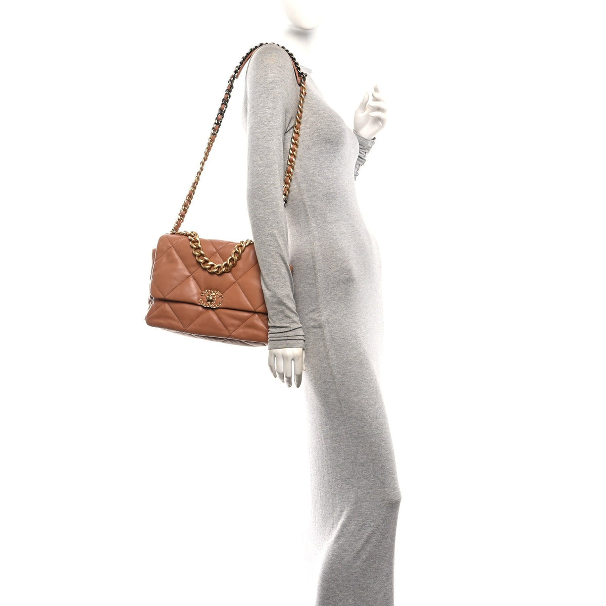 Lambskin Quilted Large Chanel 19 Flap Brown