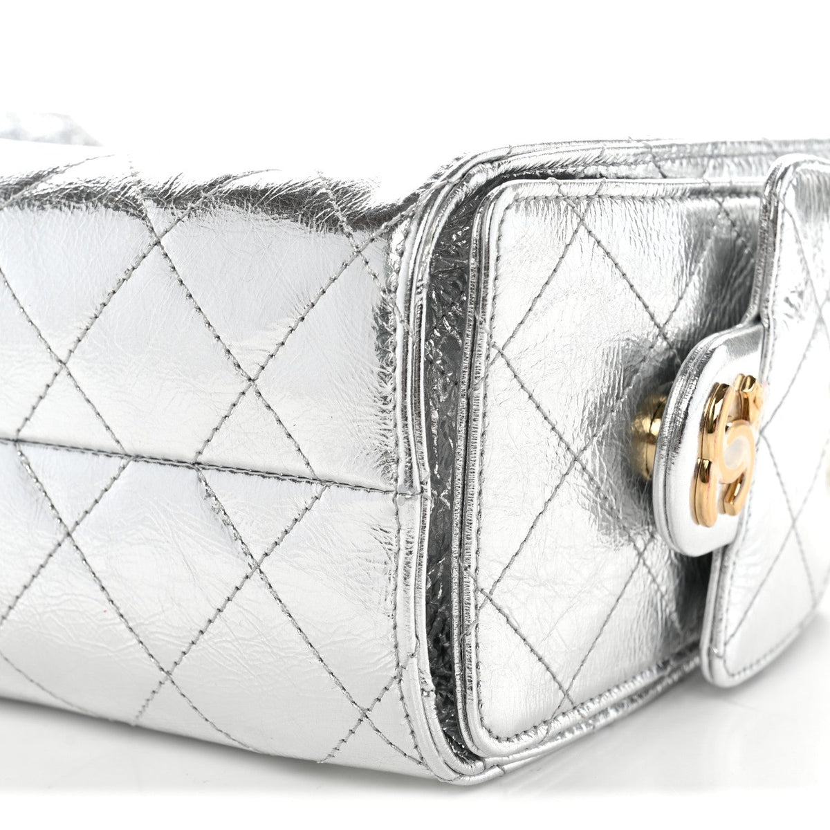 Metallic Aged Calfskin Quilted Mini Chanel 25 Handbag Silver