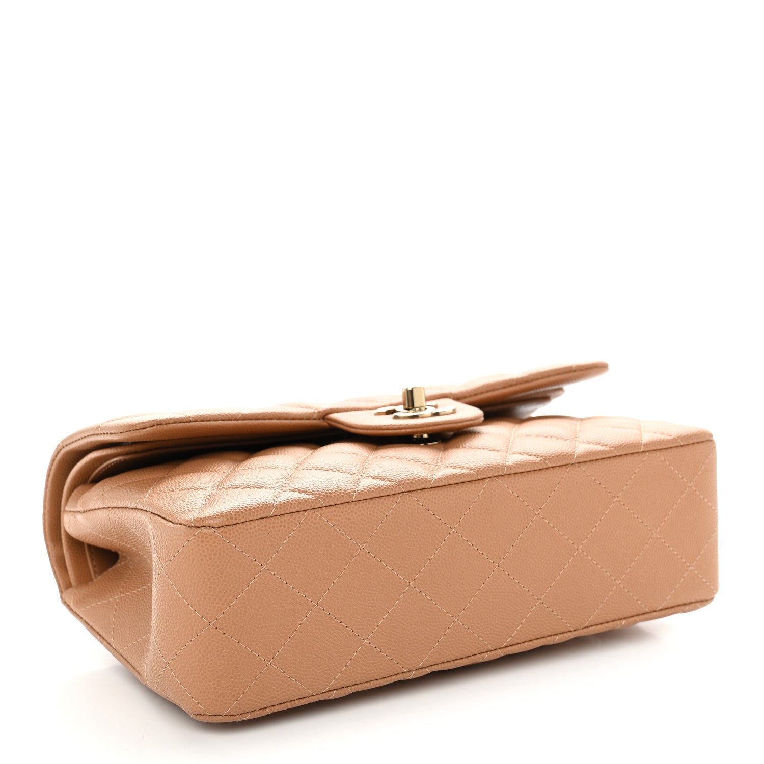 Caviar Quilted Small Double Flap Dark Beige