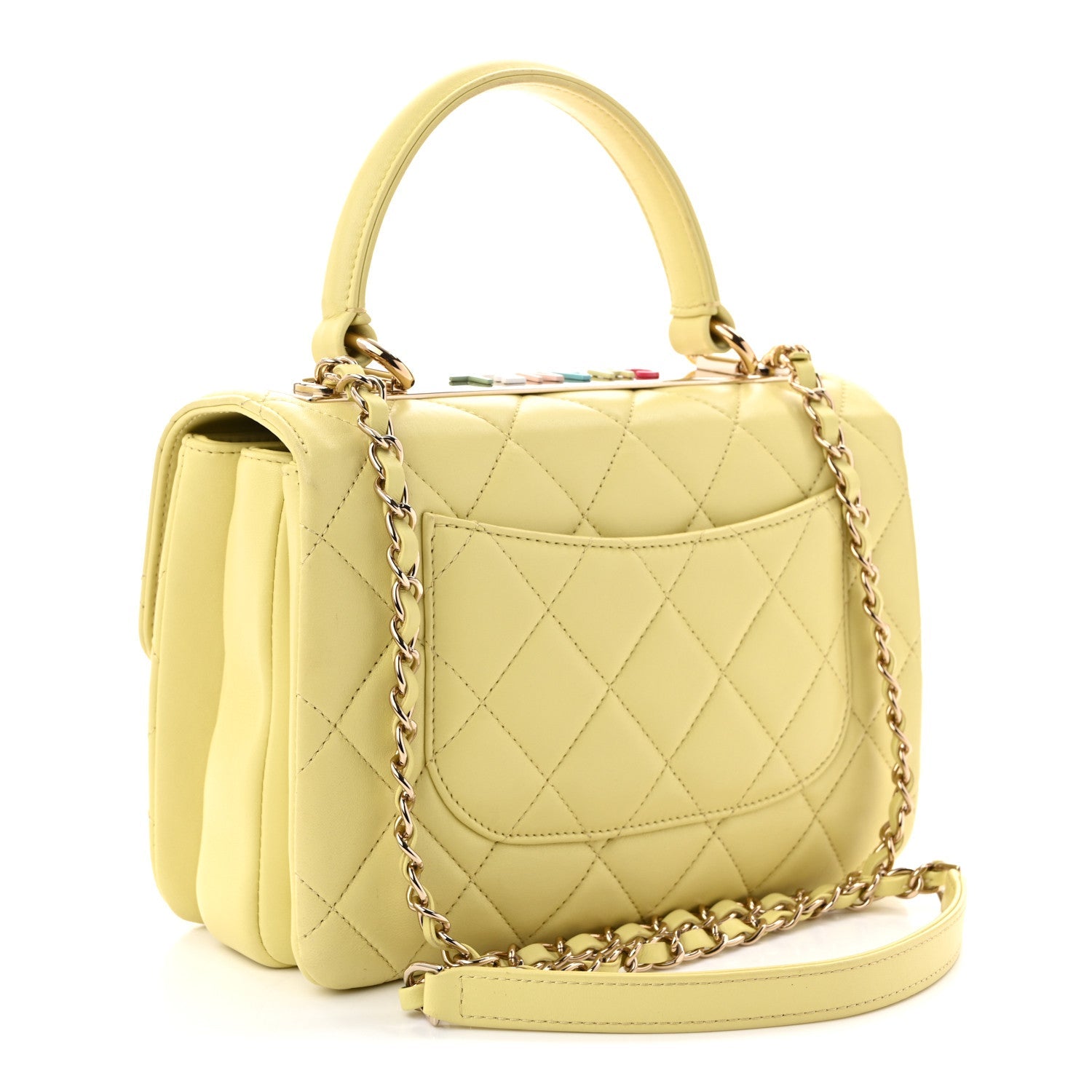 Lambskin Quilted Small Trendy CC Flap Dual Handle Bag Yellow