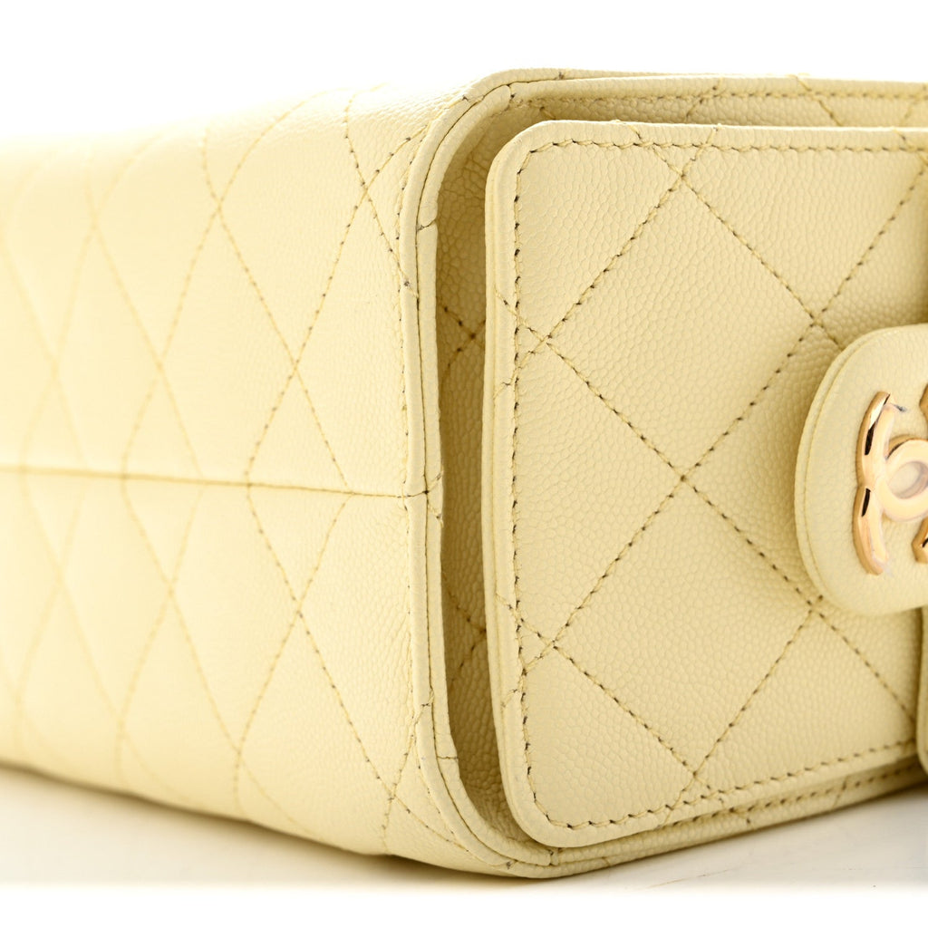 Caviar Quilted Mini Chanel 25 Handbag Light Yellow
