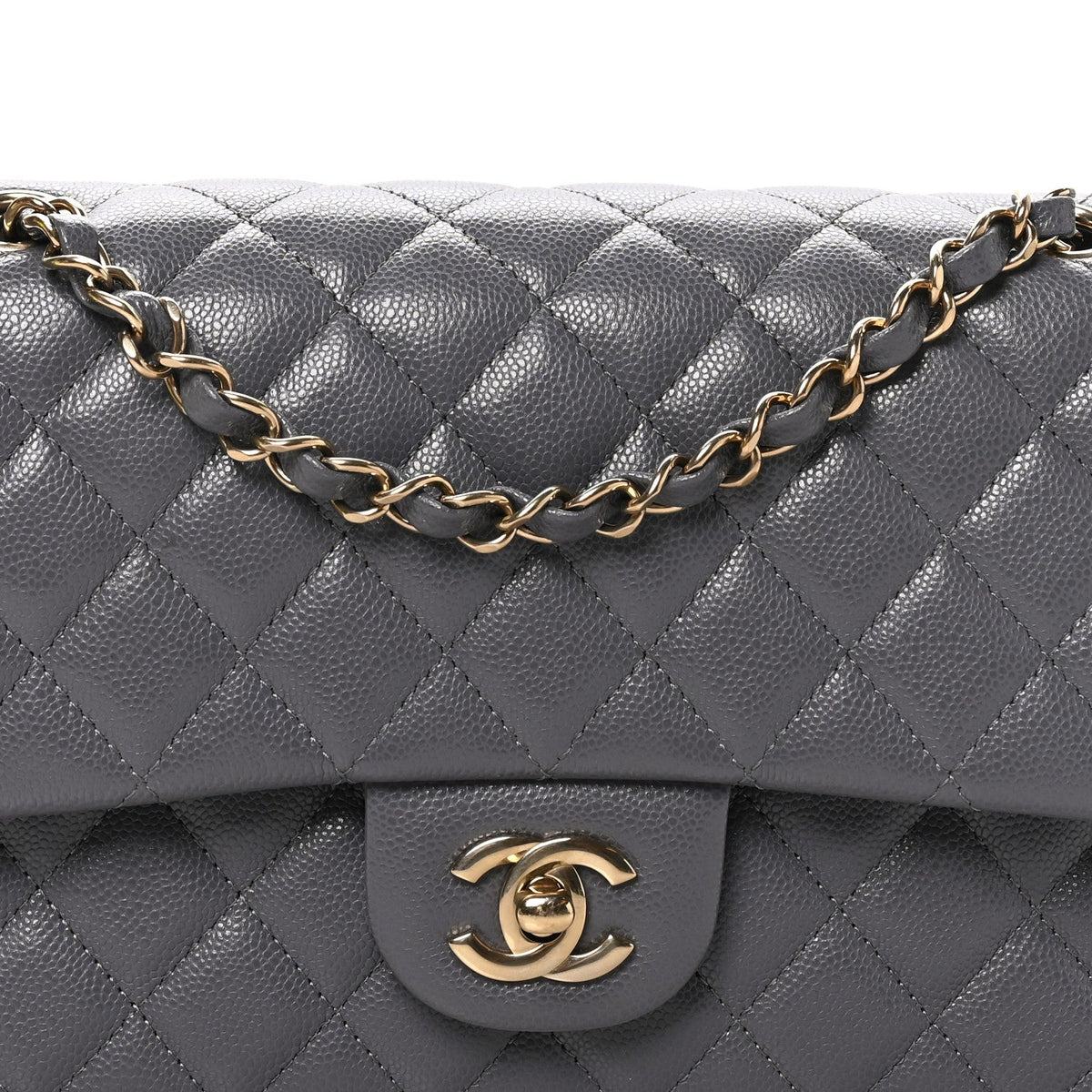 Caviar Quilted Medium Double Flap Dark Grey