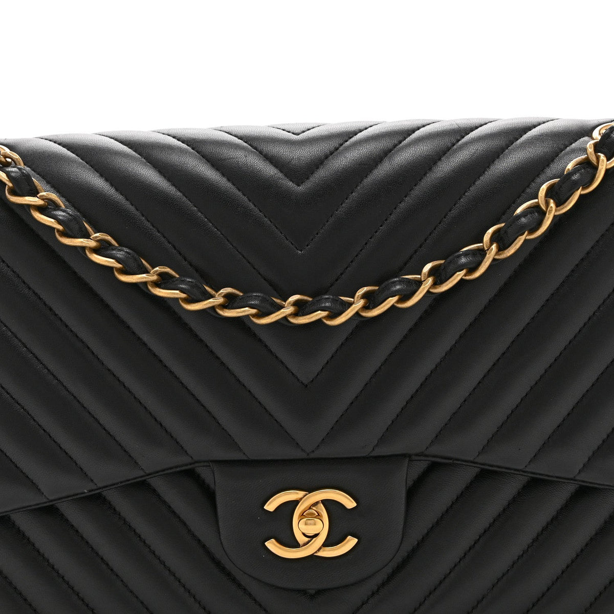 Lambskin Chevron Quilted Jumbo Double Flap Black