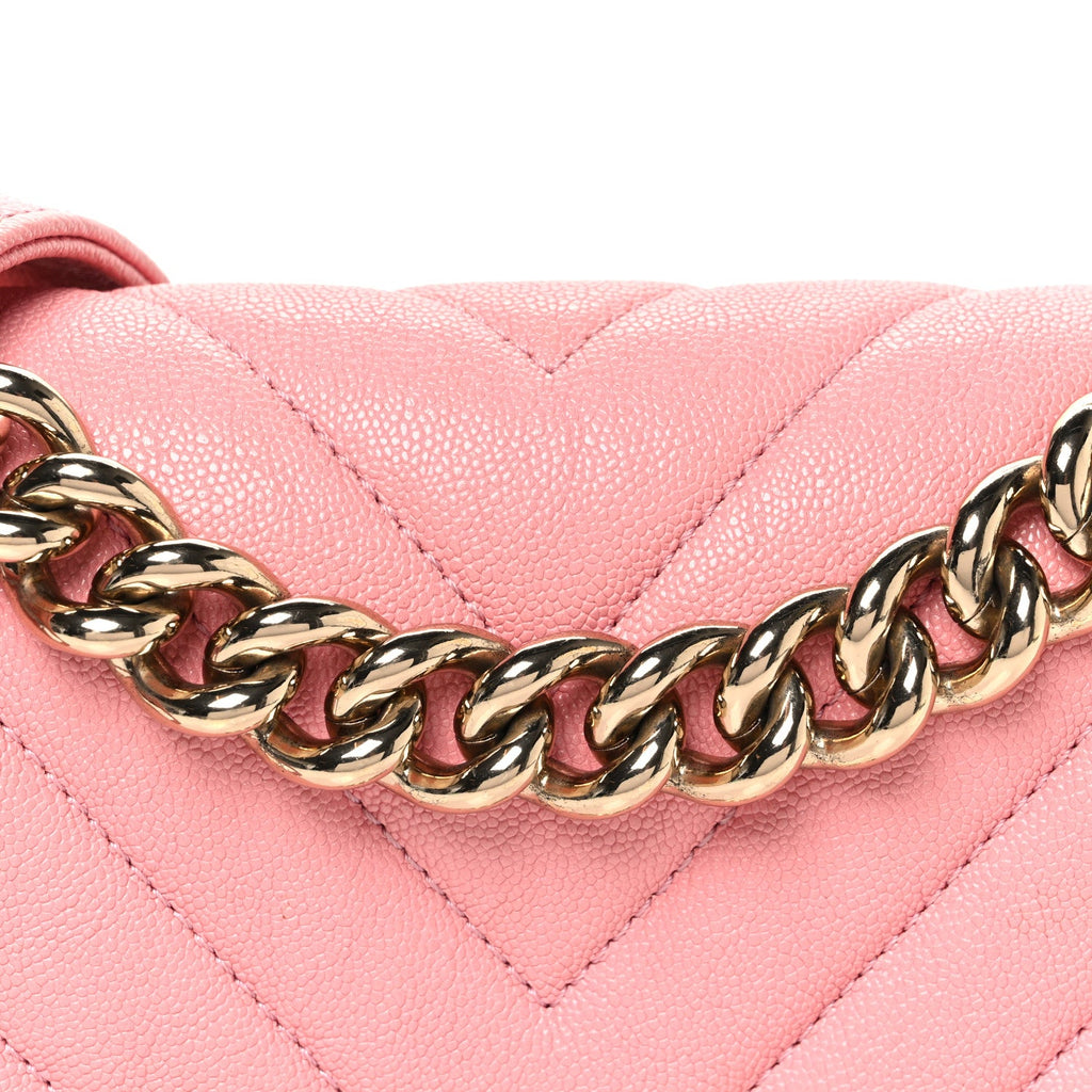 Caviar Chevron Quilted Small Boy Flap Pink