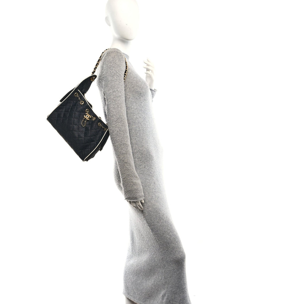 Braided Raffia Calfskin Quilted Small Chanel 25 Handbag Black White