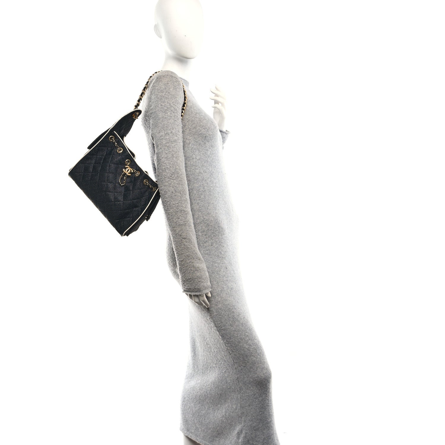 Braided Raffia Calfskin Quilted Small Chanel 25 Handbag Black White