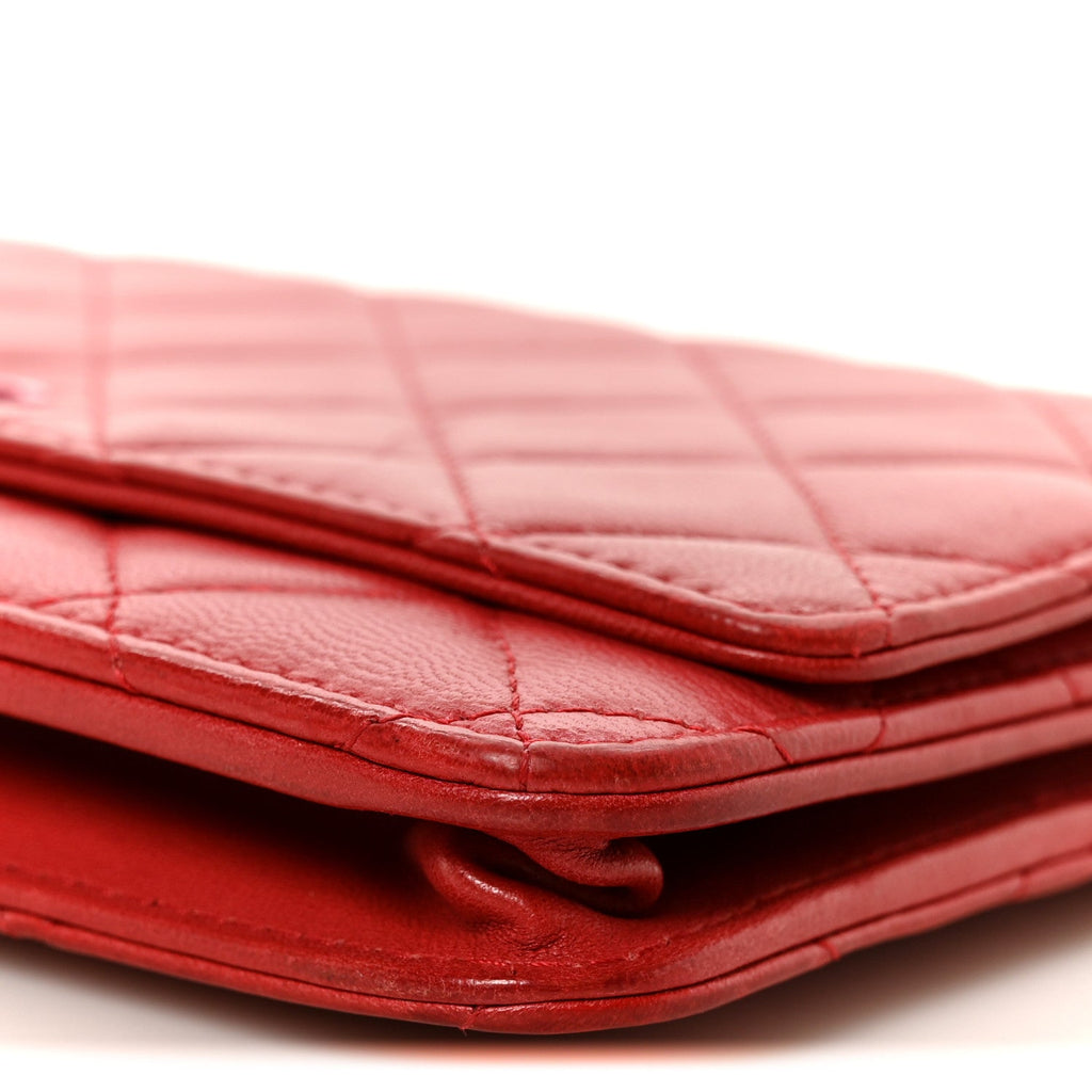 Lambskin Quilted Wallet On Chain WOC Red Pink