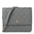 Caviar Quilted Square Wallet On Chain WOC Grey