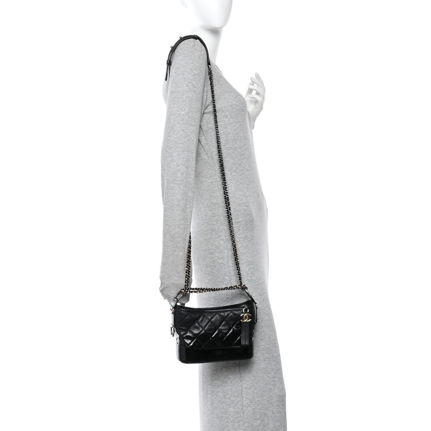 Patent Goatskin Quilted Small Gabrielle Hobo Black