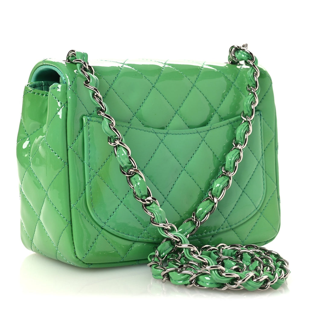 Patent Calfskin Quilted Mini Square Flap Green