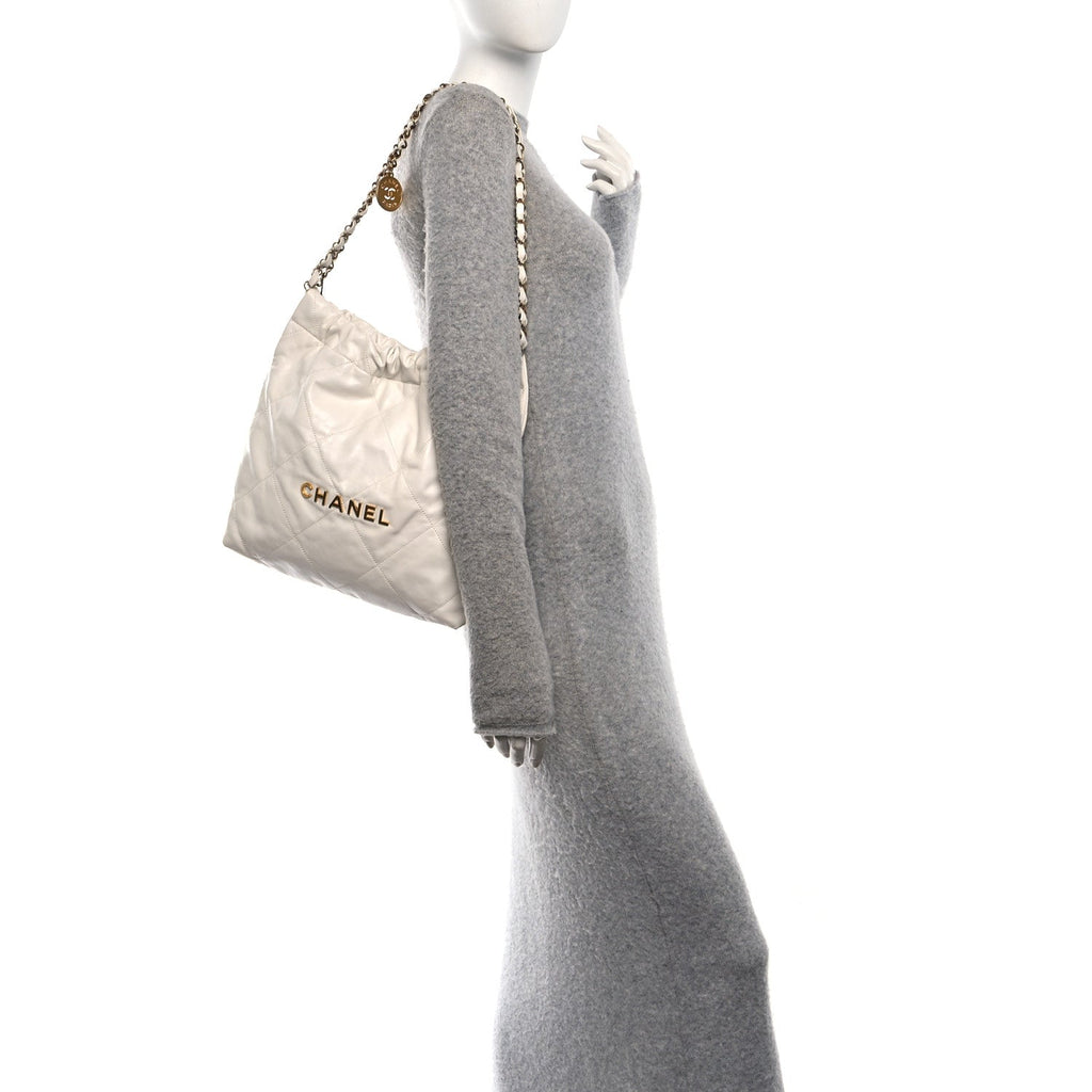Shiny Calfskin Quilted Small Chanel 22 White