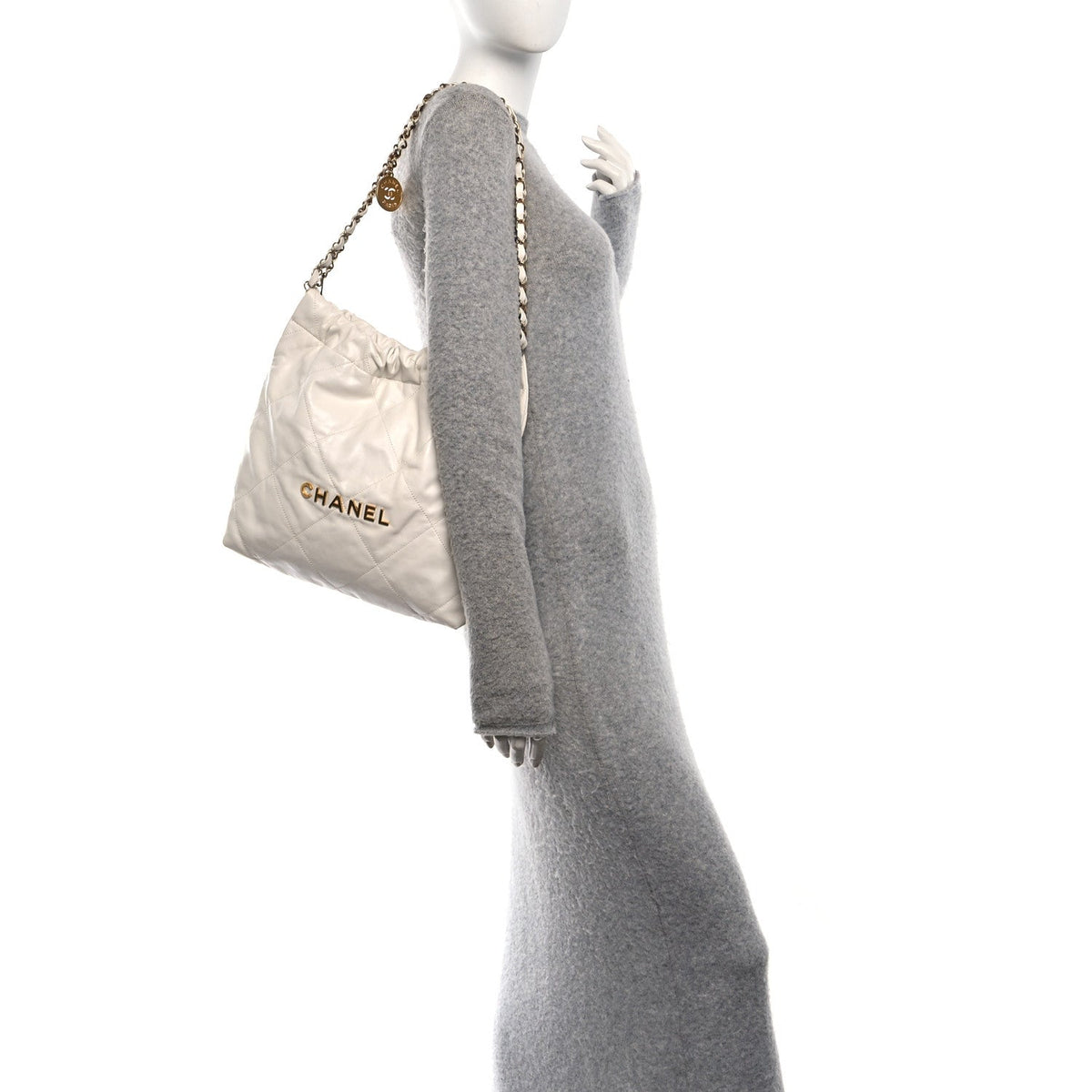 Shiny Calfskin Quilted Small Chanel 22 White