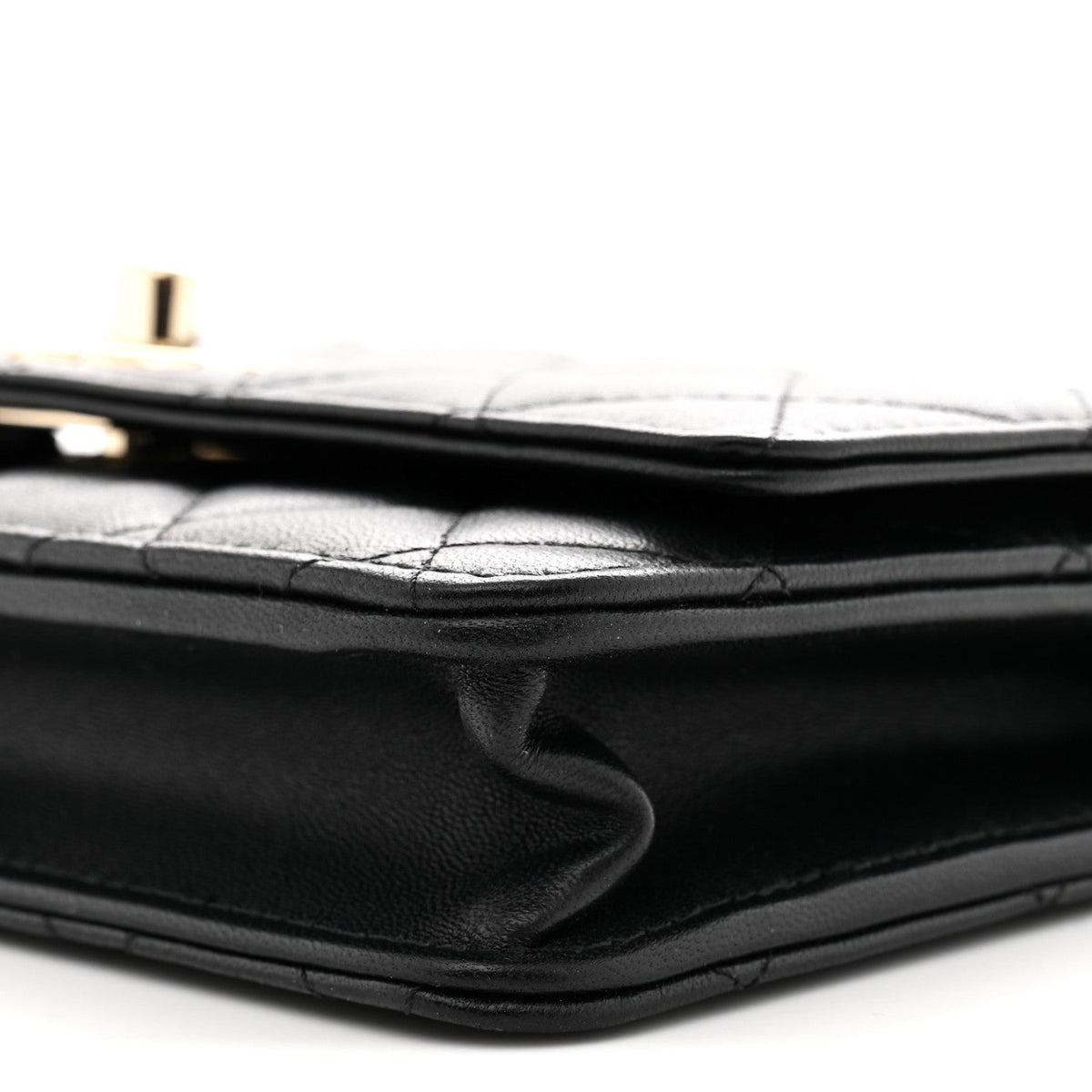 Lambskin Quilted Trendy CC Wallet On Chain WOC Black