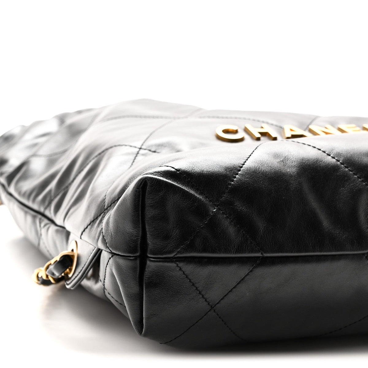 Shiny Calfskin Quilted Chanel 22 Backpack Black