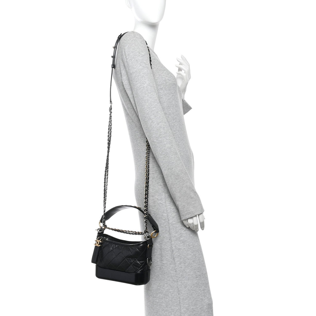 Aged Calfskin Quilted Small Gabrielle Logo Hobo Black