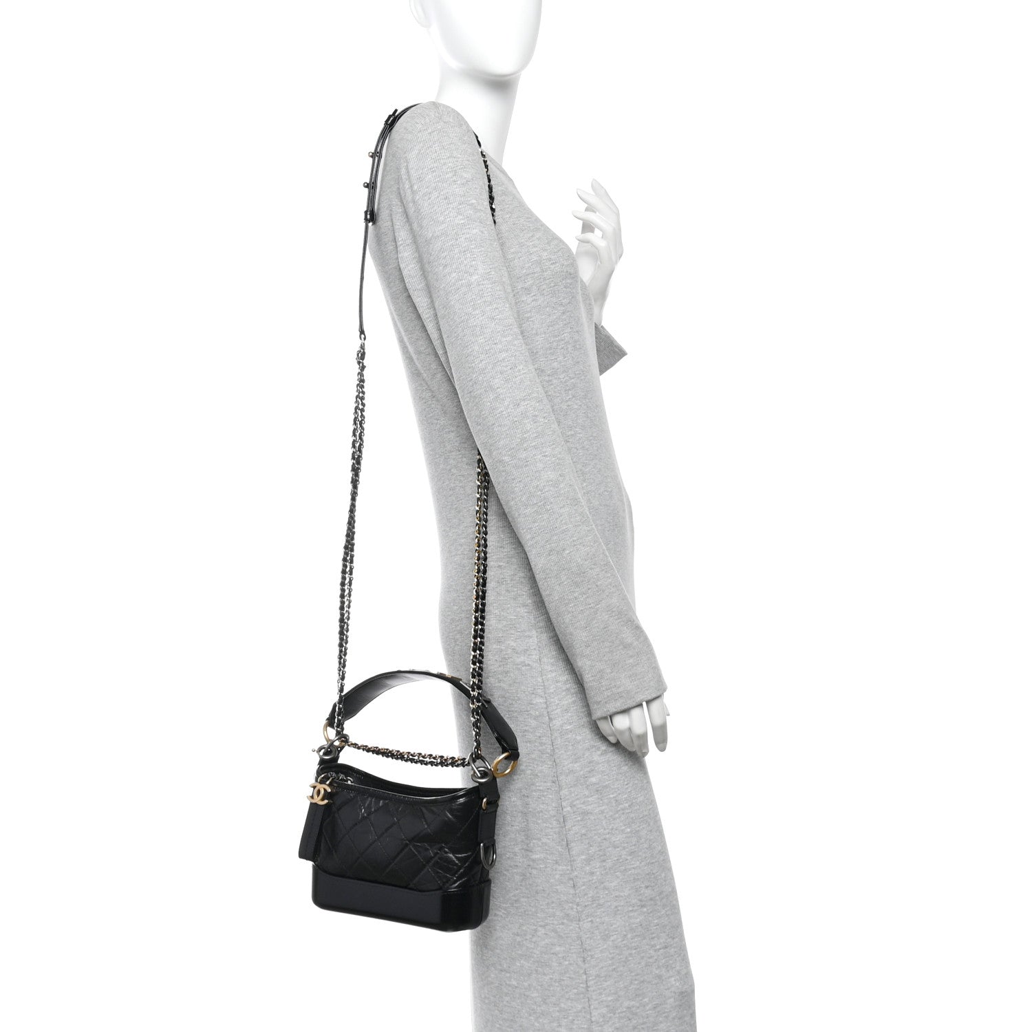 Aged Calfskin Quilted Small Gabrielle Logo Hobo Black