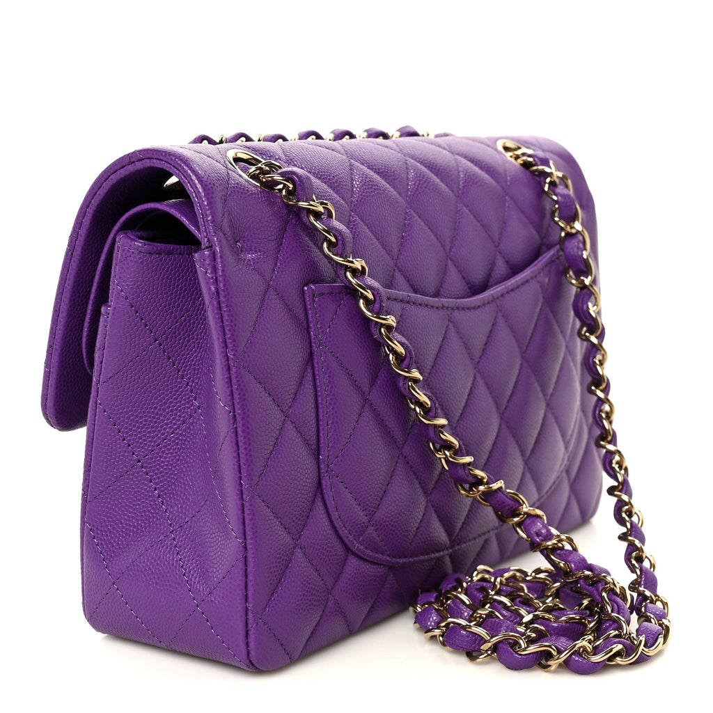 Caviar Quilted Small Double Flap Purple