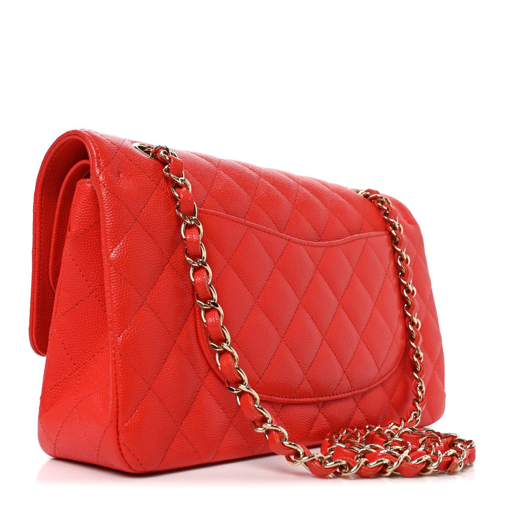 Caviar Quilted Medium Double Flap Red