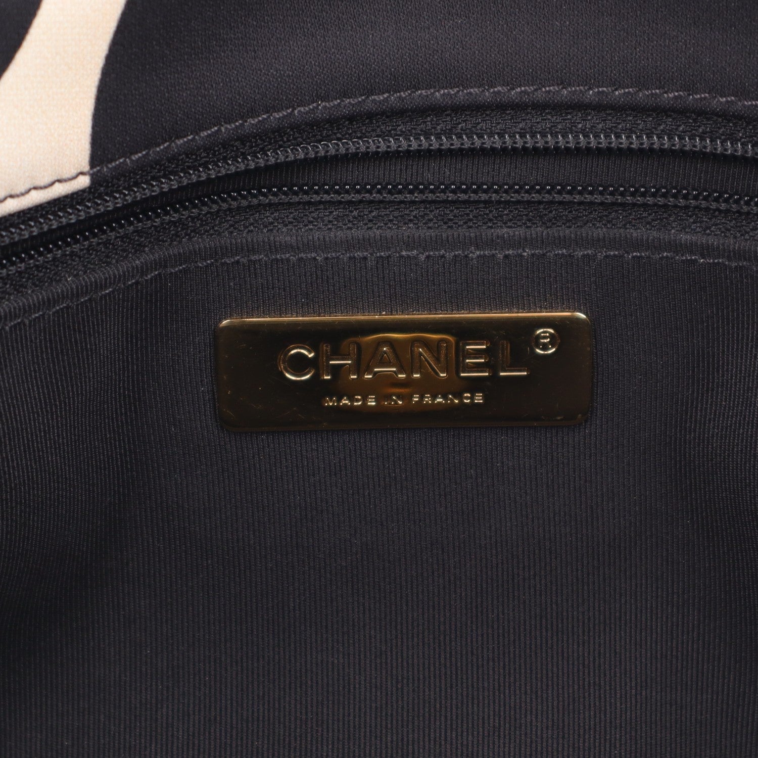 Fabric Printed Large Chanel 19 Flap Black Ecru
