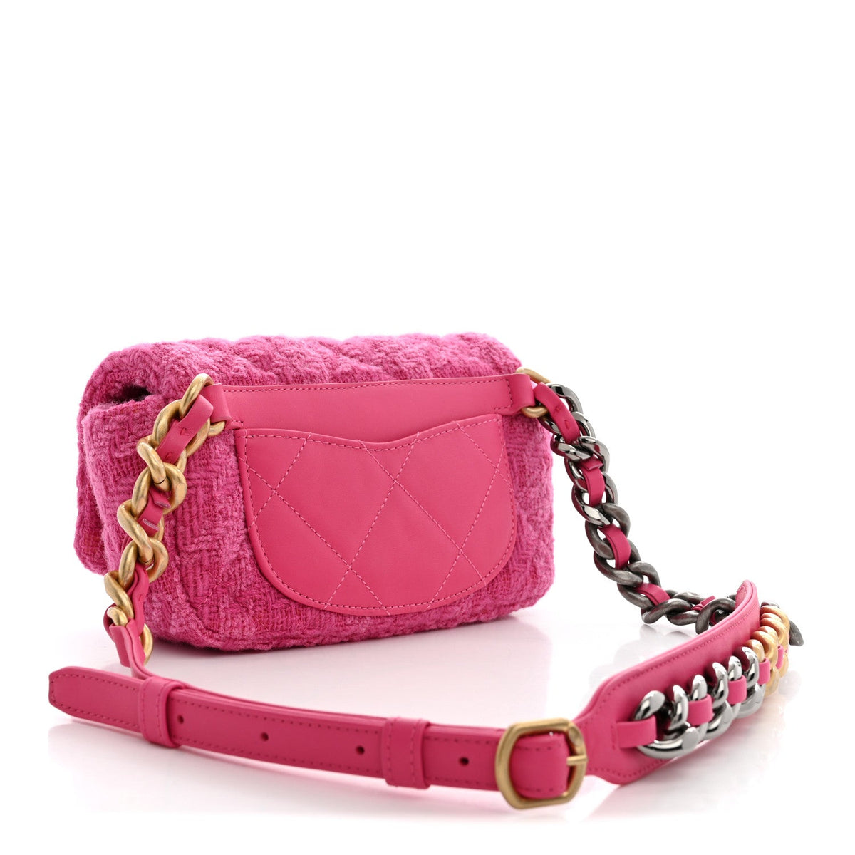 Tweed Quilted Chanel 19 Waist Bag Pink