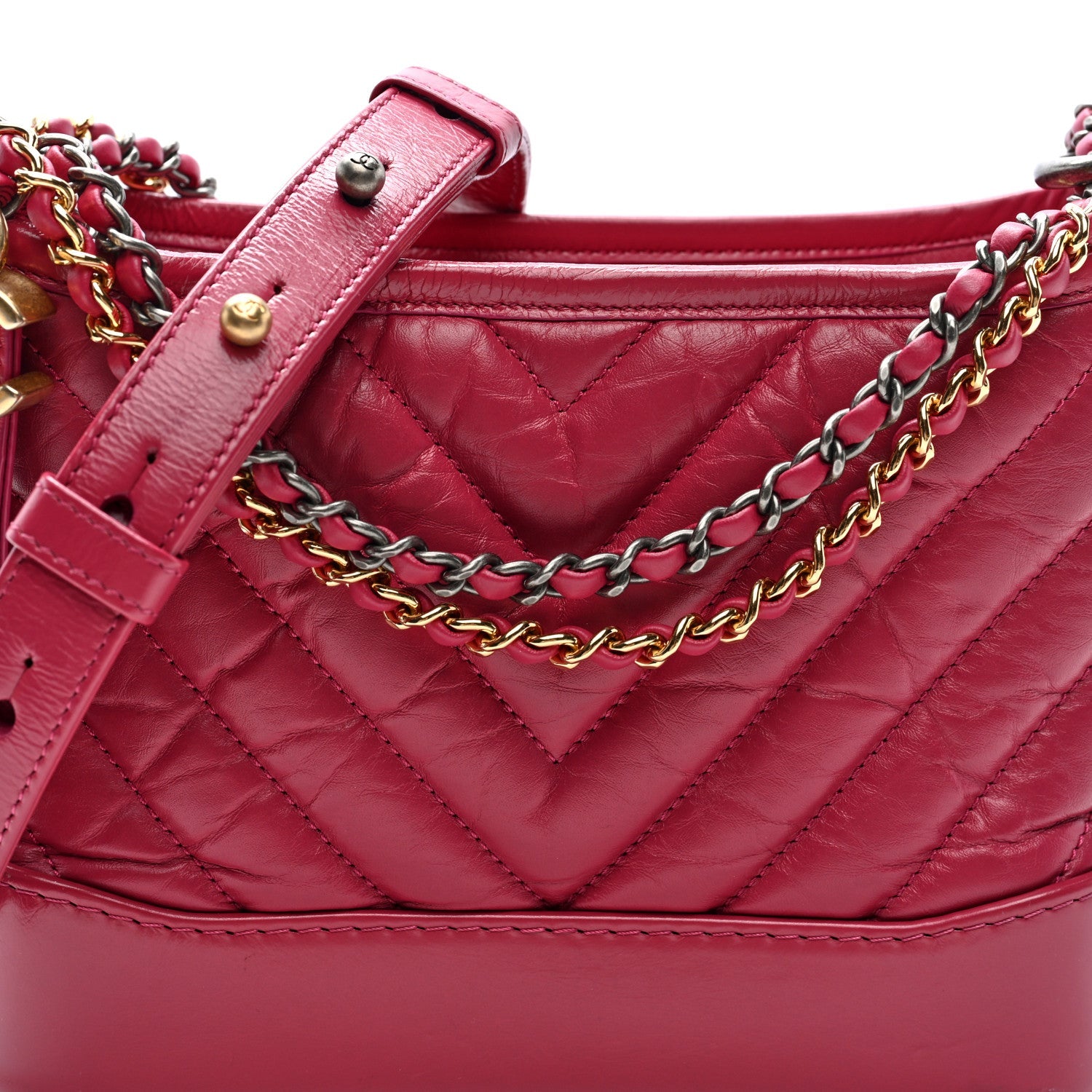 Aged Calfskin Chevron Quilted Small Gabrielle Hobo Dark Pink