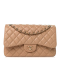 Caviar Quilted Jumbo Double Flap Beige Clair