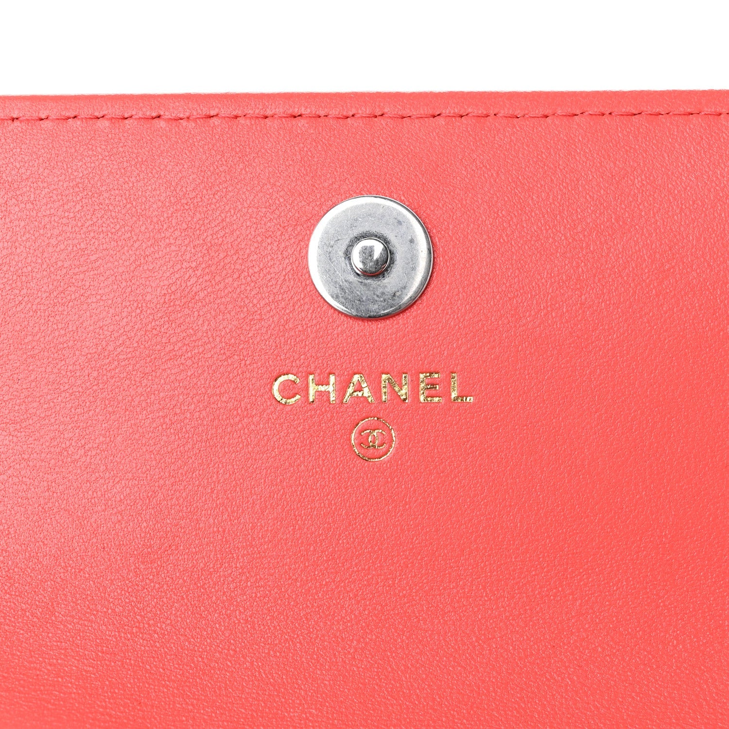 Lambskin Quilted Chanel 19 Flap Phone Holder With Chain Coral