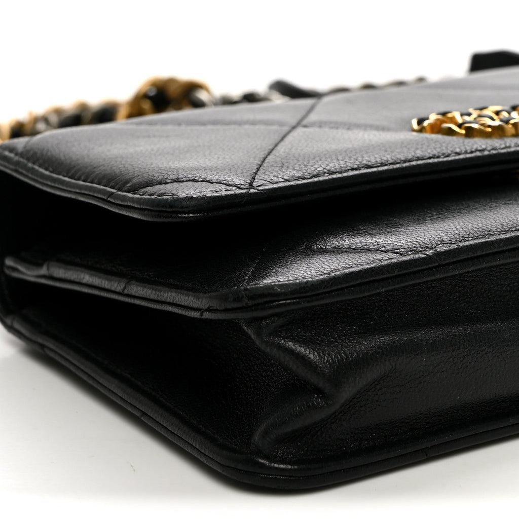 Goatskin Quilted Chanel 19 Wallet On Chain WOC Black