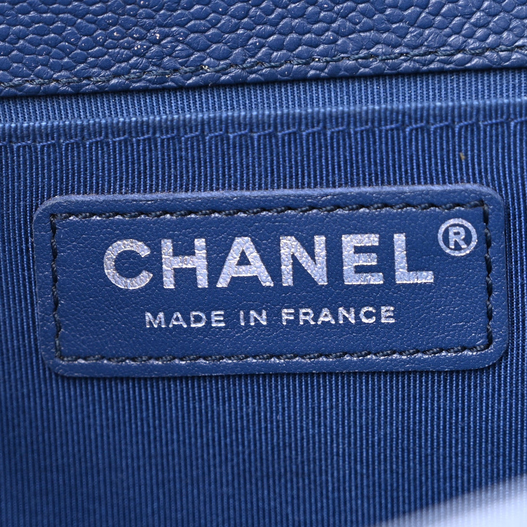 Caviar Quilted Medium Boy Flap Dark Blue