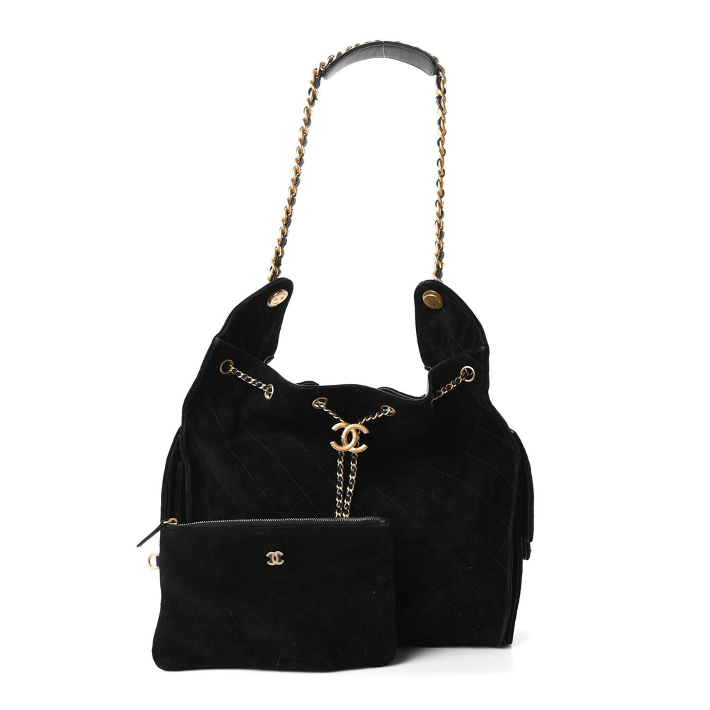 Suede Quilted Medium Chanel 25 Handbag Black