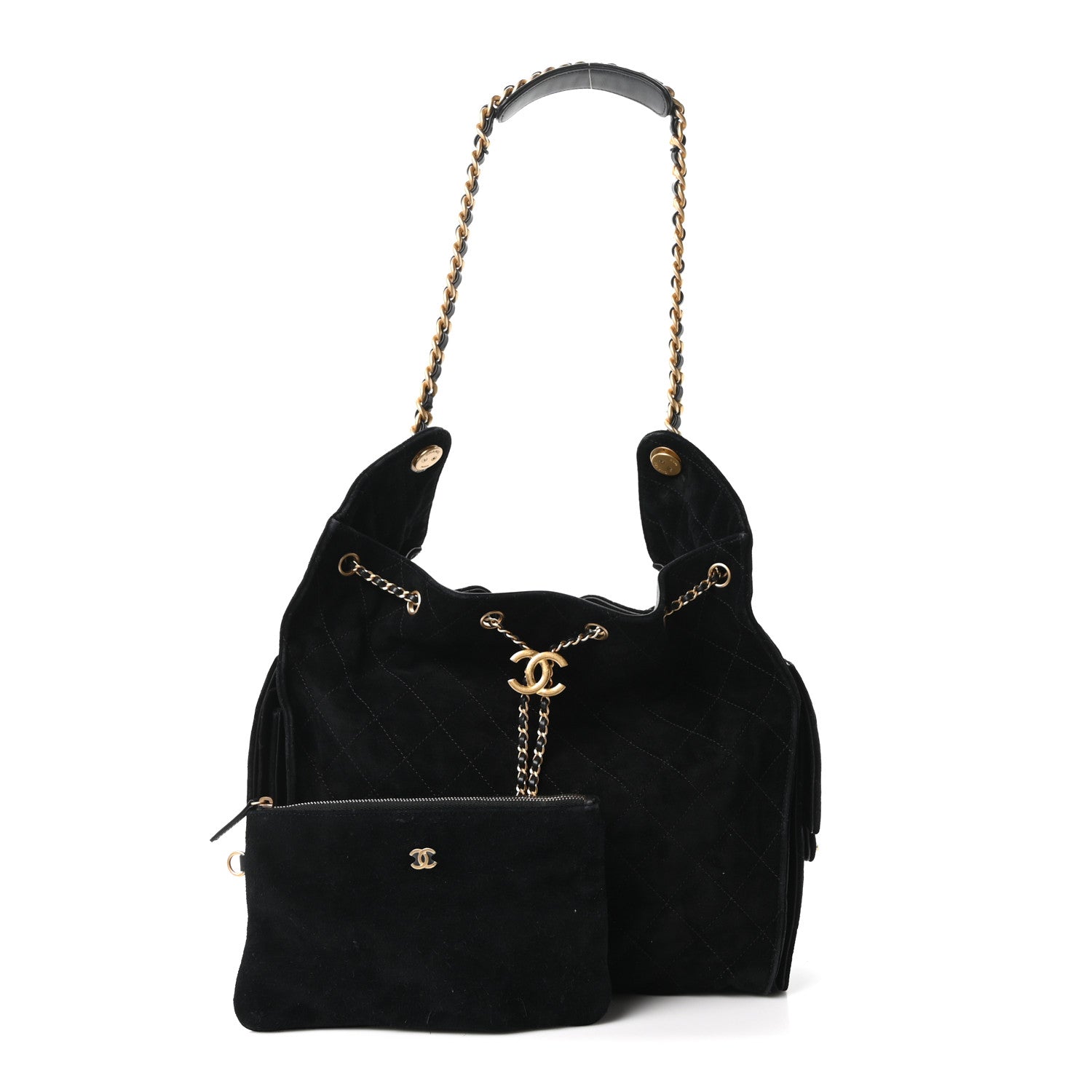 Suede Quilted Medium Chanel 25 Handbag Black