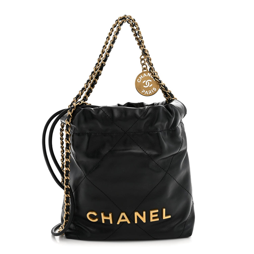 Shiny Calfskin Quilted Mini Chanel 22 Black