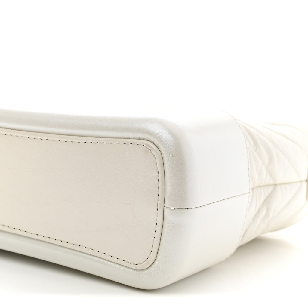 Aged Calfskin Chevron Quilted Medium Gabrielle Hobo White