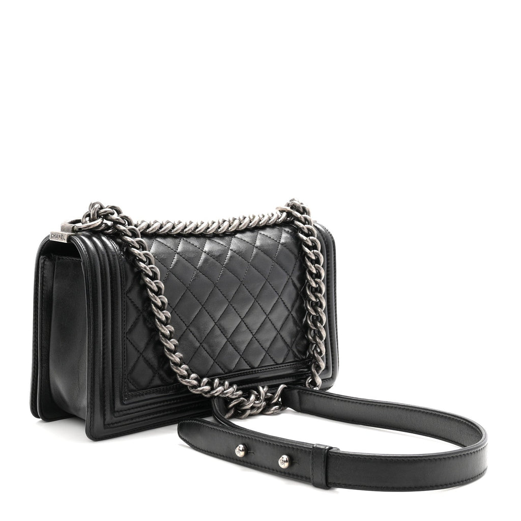 Lambskin Quilted Medium Boy Flap Black