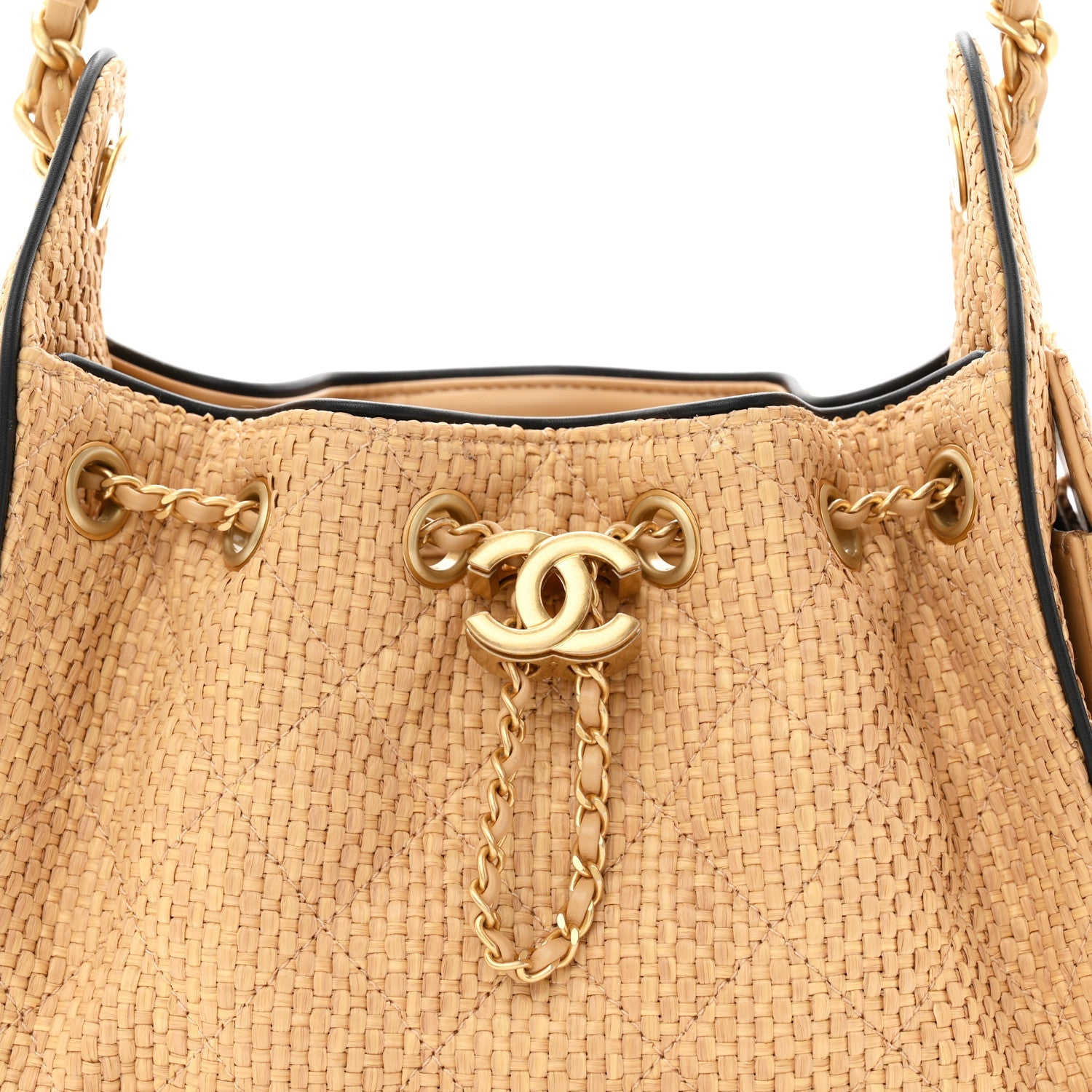 Braided Raffia Calfskin Quilted Mini Chanel 25 Handbag Beige Black