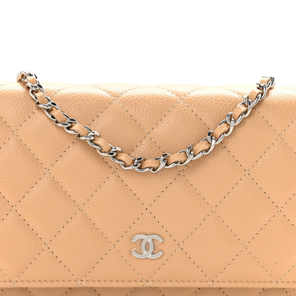 Caviar Quilted Wallet on Chain WOC Beige