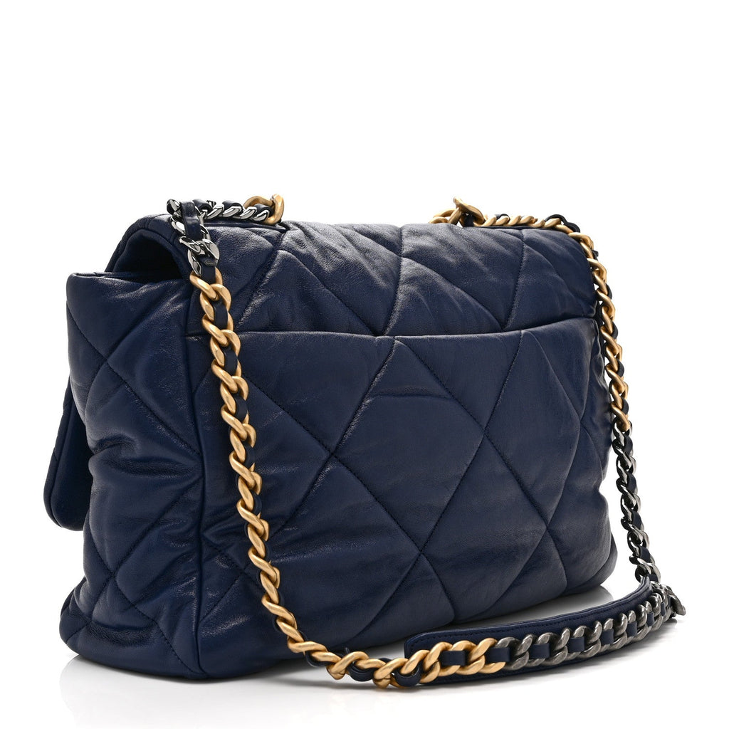 Goatskin Quilted Maxi Chanel 19 Flap Navy Blue