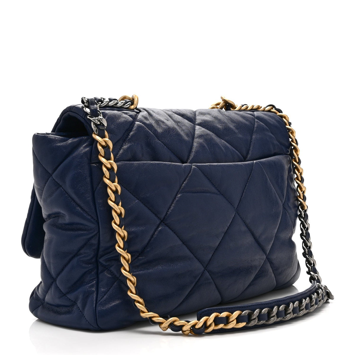 Goatskin Quilted Maxi Chanel 19 Flap Navy Blue