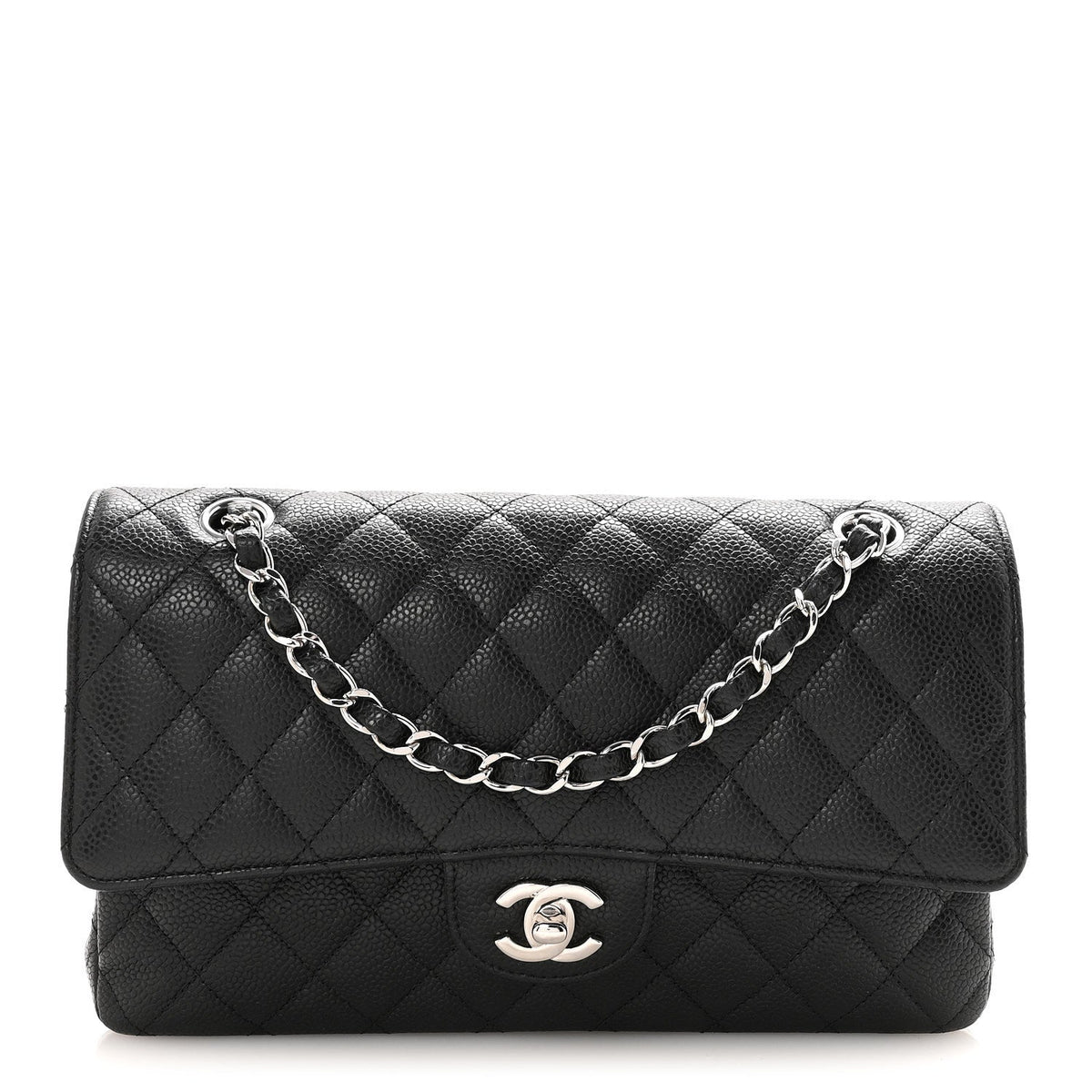 Caviar Quilted Medium Double Flap Black