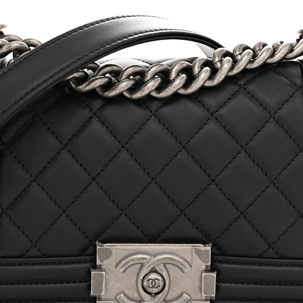 Lambskin Quilted Small Boy Flap Black