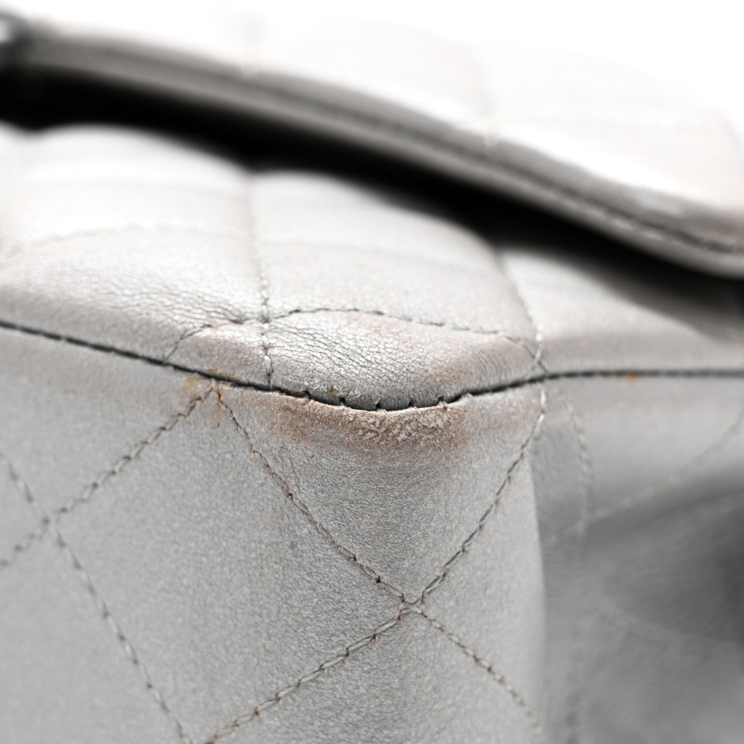 Metallic Lambskin Quilted Medium Double Flap Silver