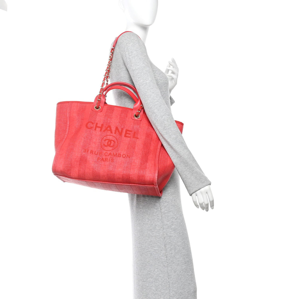 Mixed Fibers Striped Medium Deauville Tote Red