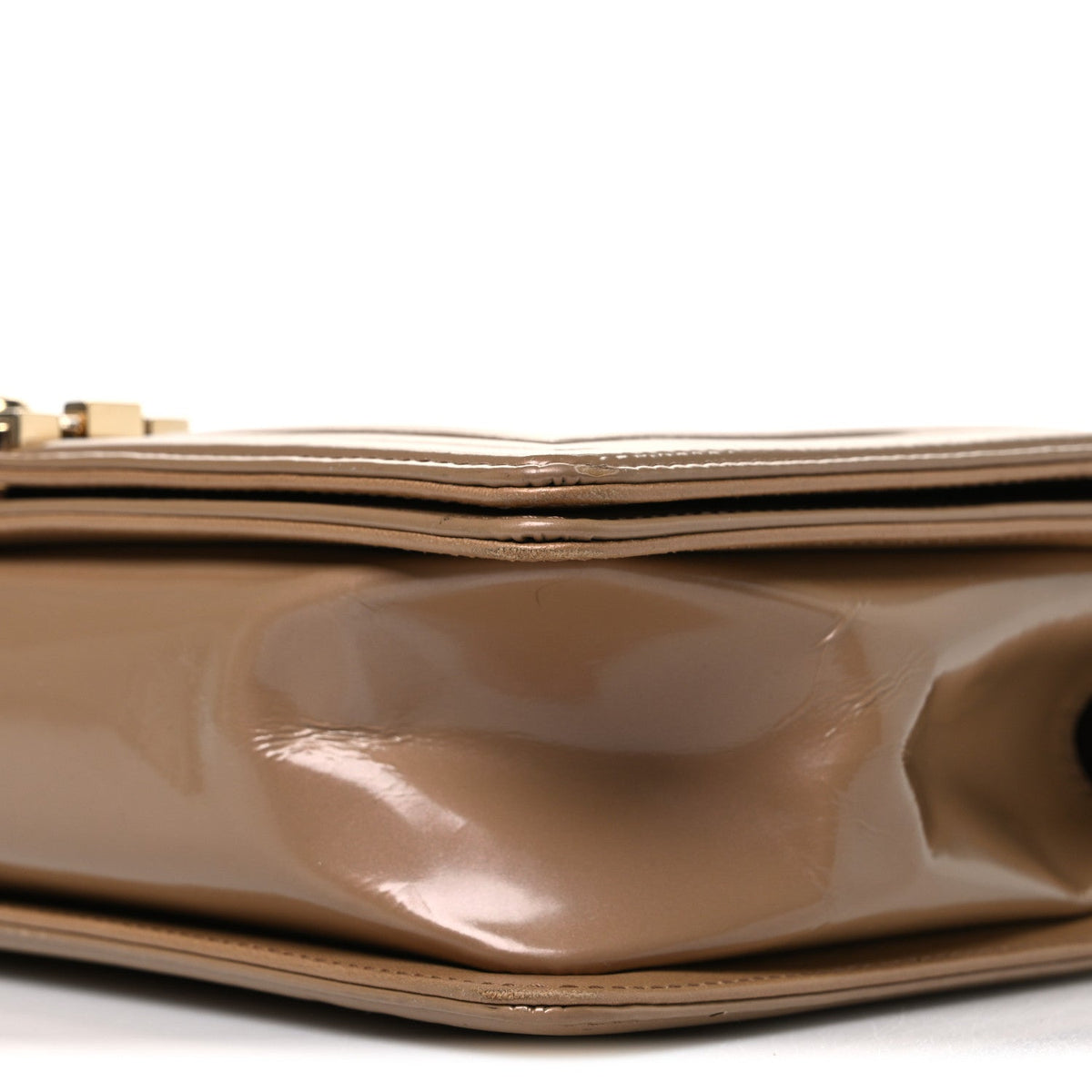 Iridescent Glazed Calfskin Quilted New Medium Boy Flap Dark Beige