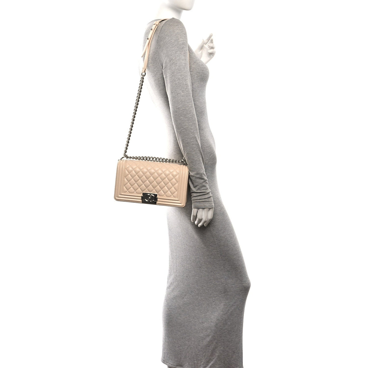 Caviar Quilted Medium Boy Flap Beige