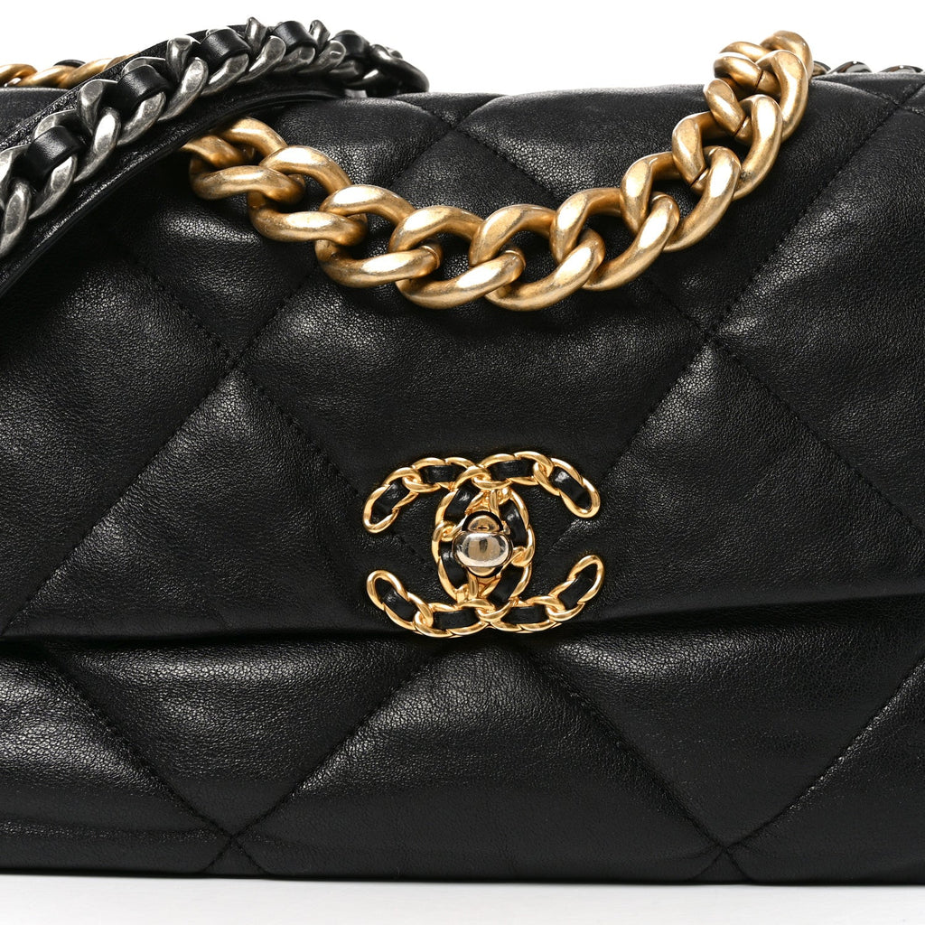 Goatskin Quilted Large Chanel 19 Flap Black