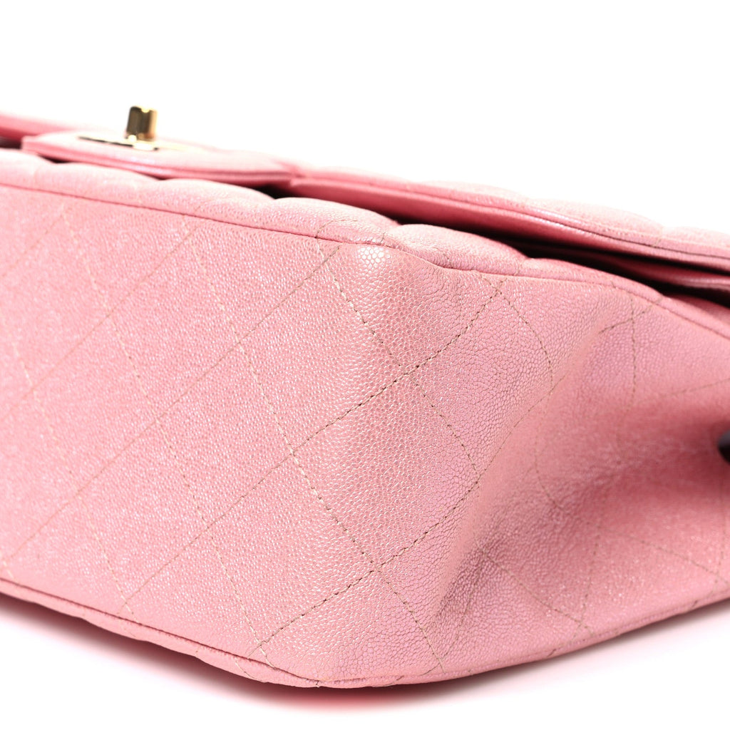 Iridescent Caviar Quilted Jumbo Double Flap Rose Pink