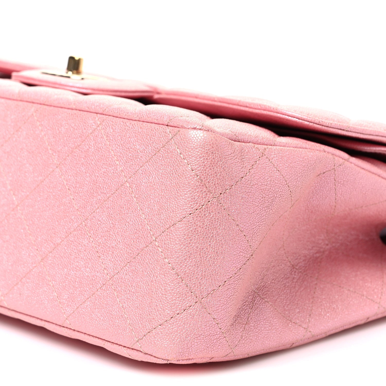 Iridescent Caviar Quilted Jumbo Double Flap Rose Pink