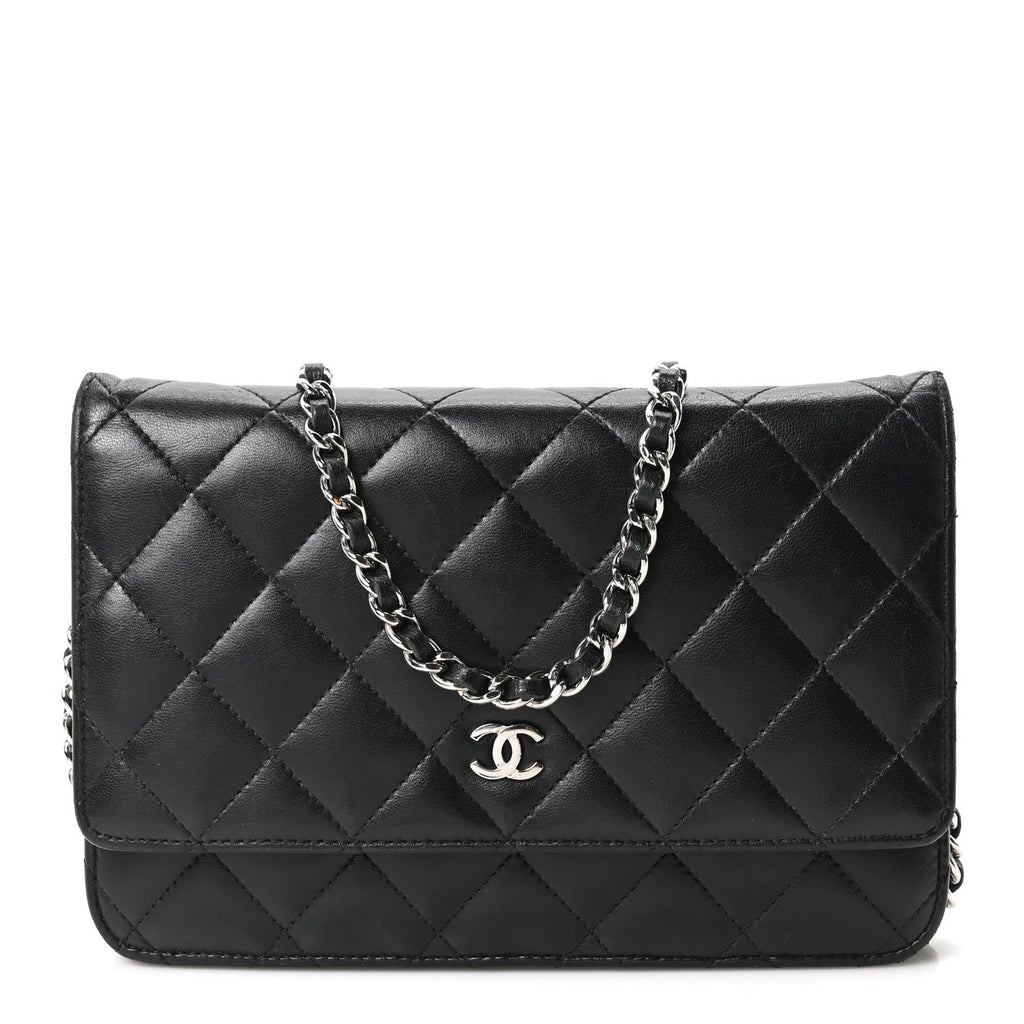 Lambskin Quilted Wallet On Chain WOC Black