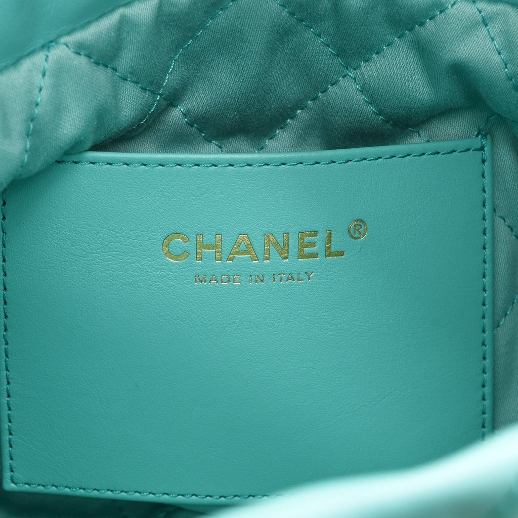 Shiny Calfskin Quilted Mini Chanel 22 Turquoise